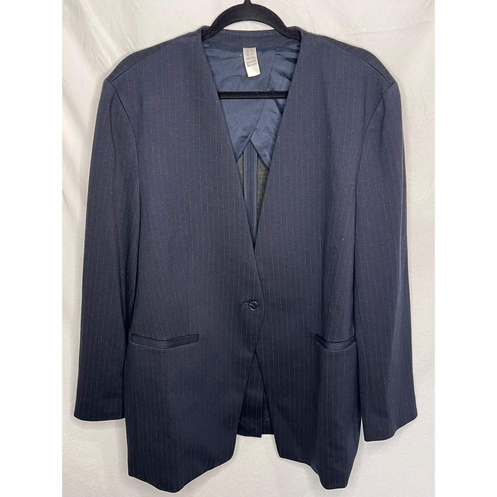 Spanx The Perfect Collarless Blazer Women's 1X‎ Navy Blue Gray Stripe Oversized